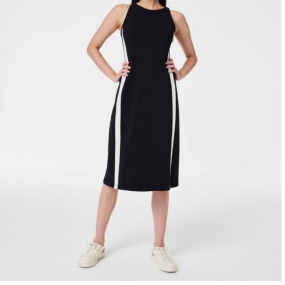 SPANX Women’s Large AirEssentials Side Stripe Tank Midi Dress Black Minimalist
